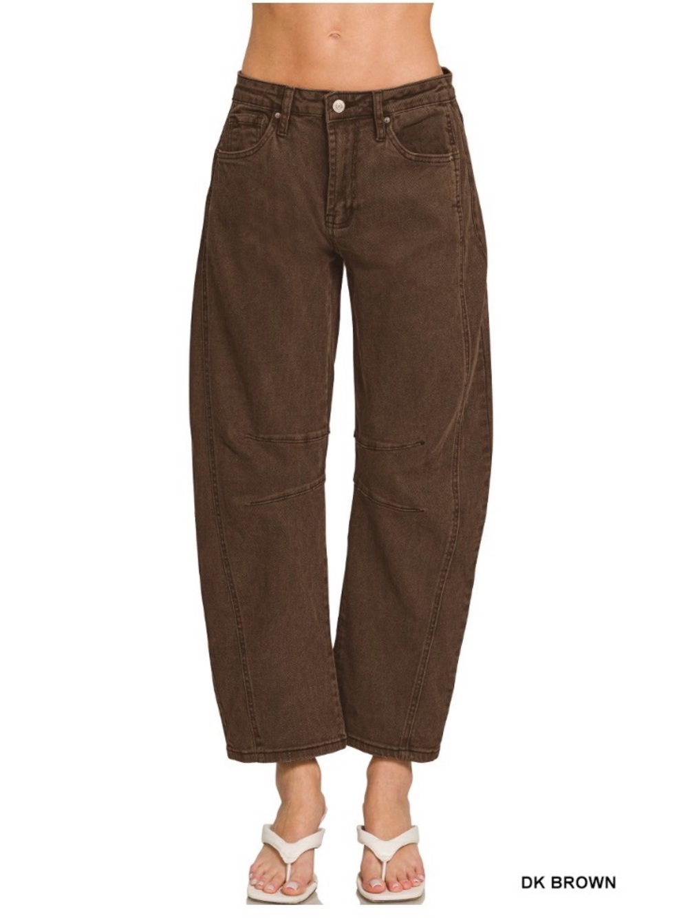 DK BROWN BARREL-LEG COLOR DENIM PANTS